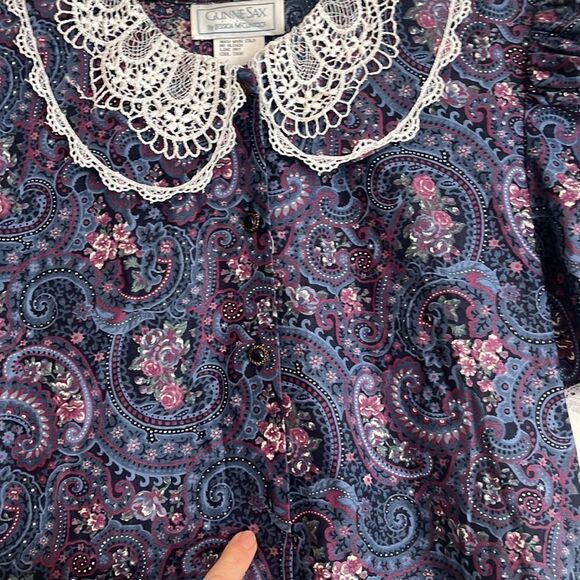 Gunne Sax Paisley drop waist button down lace dress paisley cottagecore sz 10 - Picture 6 of 10